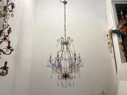 Crystal Beaded Murano Glass Chandelier, 1960s-JJC-1786847