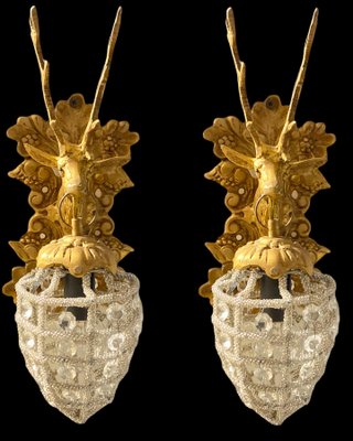 Crystal Beaded Stag Head Sconces, Set of 2-JJC-1257390