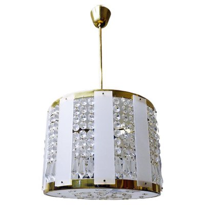 Crystal, Brass and White Acrylic Glass Drum Light, 1960s-DEK-1114300