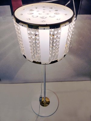 Crystal, Brass and White Acrylic Glass Drum Light, 1960s-DEK-1114300