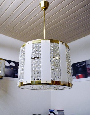 Crystal, Brass and White Acrylic Glass Drum Light, 1960s-DEK-1114300