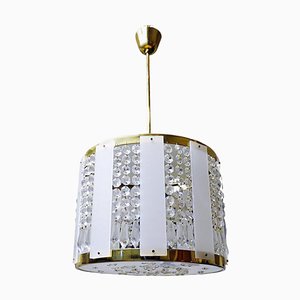 Crystal, Brass and White Acrylic Glass Drum Light, 1960s-DEK-1114300