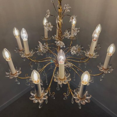 Crystal Brass Chandelier from Palme & Walter, 1970s-TWF-1813362