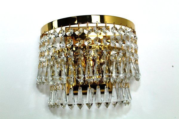 Crystal & Brass Wall Light from Dotzauer, 1980s-ZWH-740130