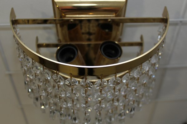 Crystal & Brass Wall Light from Dotzauer, 1980s-ZWH-740130