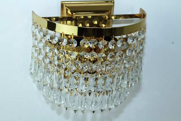 Crystal & Brass Wall Light from Dotzauer, 1980s-ZWH-740130