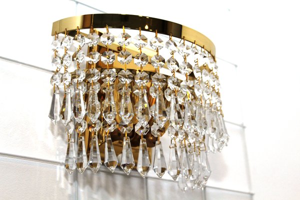 Crystal & Brass Wall Light from Dotzauer, 1980s-ZWH-740130