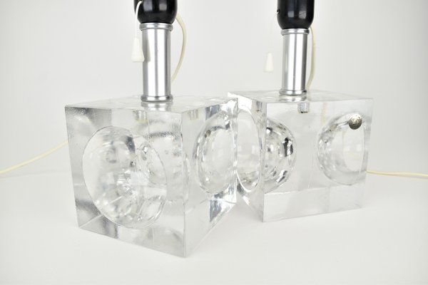 Crystal Cubic Table Lamps from Royal Leerdam, 1970s, Set of 2-HJP-1761789