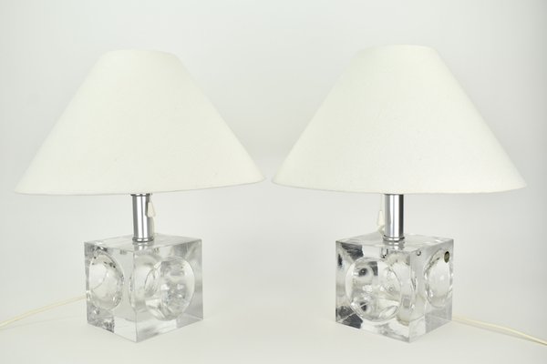 Crystal Cubic Table Lamps from Royal Leerdam, 1970s, Set of 2-HJP-1761789