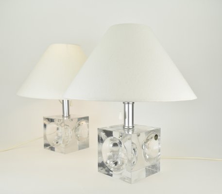 Crystal Cubic Table Lamps from Royal Leerdam, 1970s, Set of 2-HJP-1761789