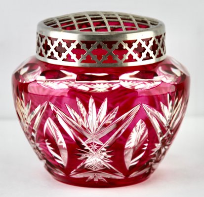 Crystal Cut-to-Clear Pique Fleurs Vase with Grille from Val Saint Lambert-MJY-1148835