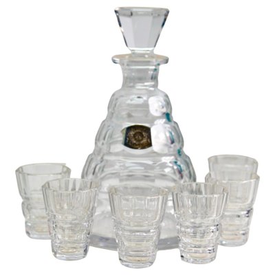 Crystal Decanter by Charles Graffart for Val Saint Lambert, 1950s, Set of 7-MJY-1361669