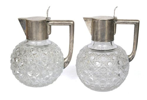 Crystal Decanters with Silver Finish, Set of 2