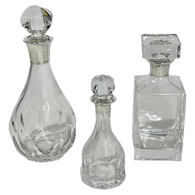 Crystal Decanters with Silver Mounts by Hermann Bauer, Germany, Set of 3-UCH-1294494