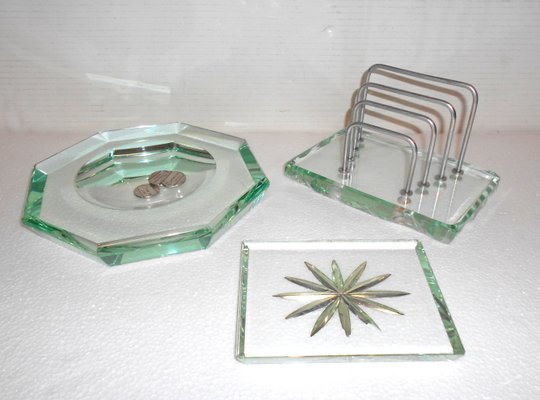 Crystal Desk Set from Fontana Arte, 1930s, Set of 3-EI-232278