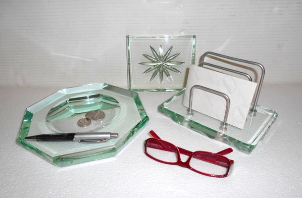 Crystal Desk Set from Fontana Arte, 1930s, Set of 3-EI-232278