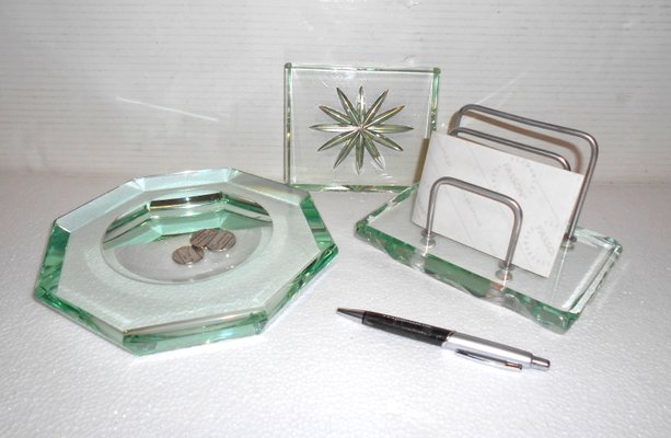 Crystal Desk Set from Fontana Arte, 1930s, Set of 3-EI-232278