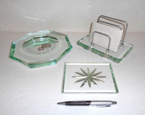 Crystal Desk Set from Fontana Arte, 1930s, Set of 3-EI-232278