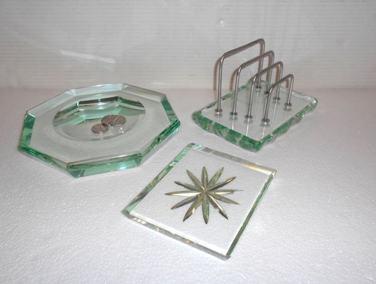 Crystal Desk Set from Fontana Arte, 1930s, Set of 3-EI-232278