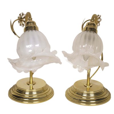 Crystal, Gilt Brass & Blown Murano Glass Table Lamps, 1950s, Set of 2-NJV-857214