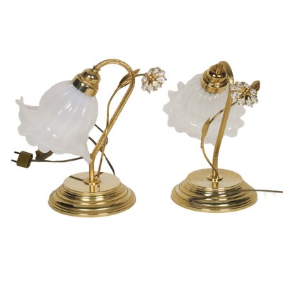 Crystal, Gilt Brass & Blown Murano Glass Table Lamps, 1950s, Set of 2-NJV-857214