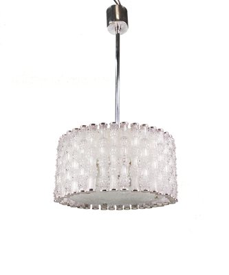 Crystal Glass and Chrome Drum Pendant Lamp by J. T. Kalmar for Kalmar, 1960s-DEK-546799