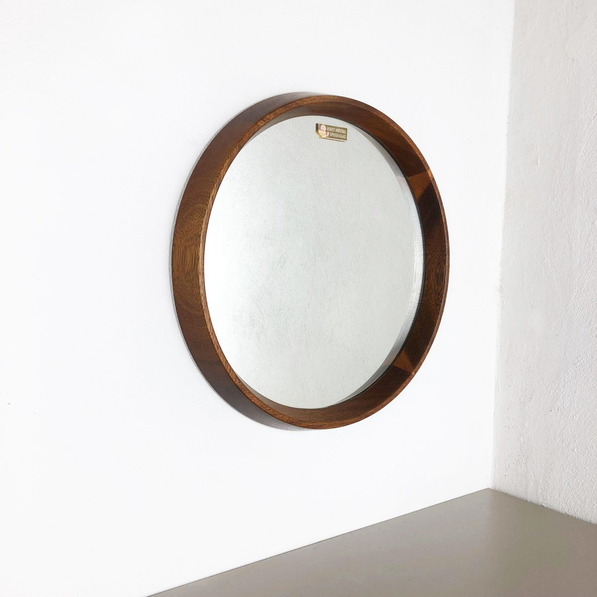 Crystal Glass and Oak Wood Mirror from Luxus Vittsjö, 1960s