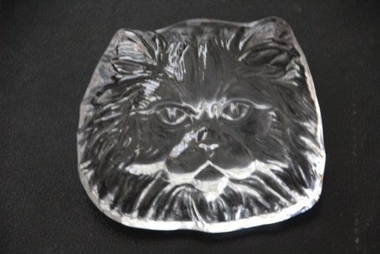 Crystal Glass Cat Head Figurine Paperweight from Daum, France, 1970s