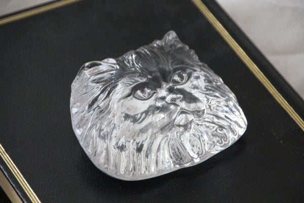 Crystal Glass Cat Head Figurine Paperweight from Daum, France, 1970s-NAD-1735985