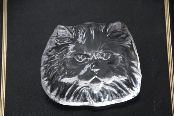 Crystal Glass Cat Head Figurine Paperweight from Daum, France, 1970s-NAD-1735985