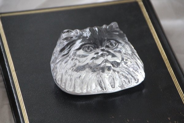 Crystal Glass Cat Head Figurine Paperweight from Daum, France, 1970s-NAD-1735985