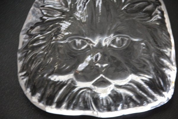 Crystal Glass Cat Head Figurine Paperweight from Daum, France, 1970s-NAD-1735985