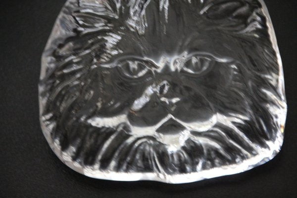 Crystal Glass Cat Head Figurine Paperweight from Daum, France, 1970s-NAD-1735985