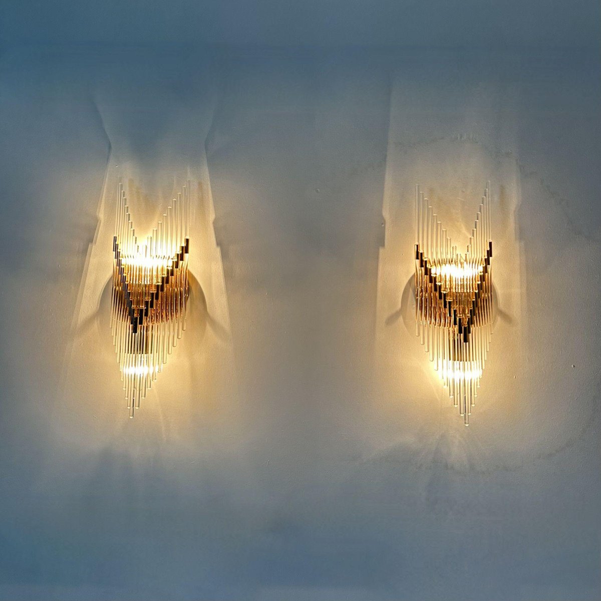 Crystal Glass Rods Wall Lamps, 1970s, Set of 2