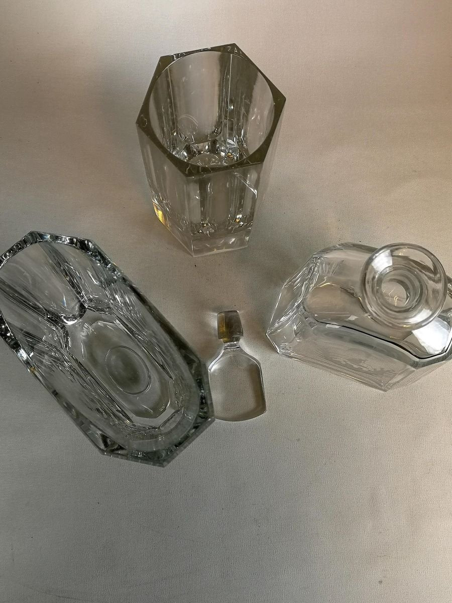 Crystal Glasses and Carafe by Elis Bergh for Kosta, Sweden, 1930s, Set of 3