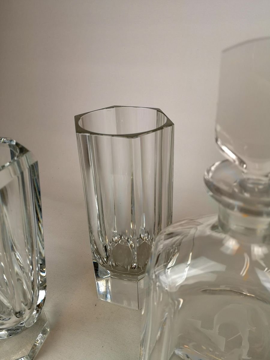 Crystal Glasses and Carafe by Elis Bergh for Kosta, Sweden, 1930s, Set of 3