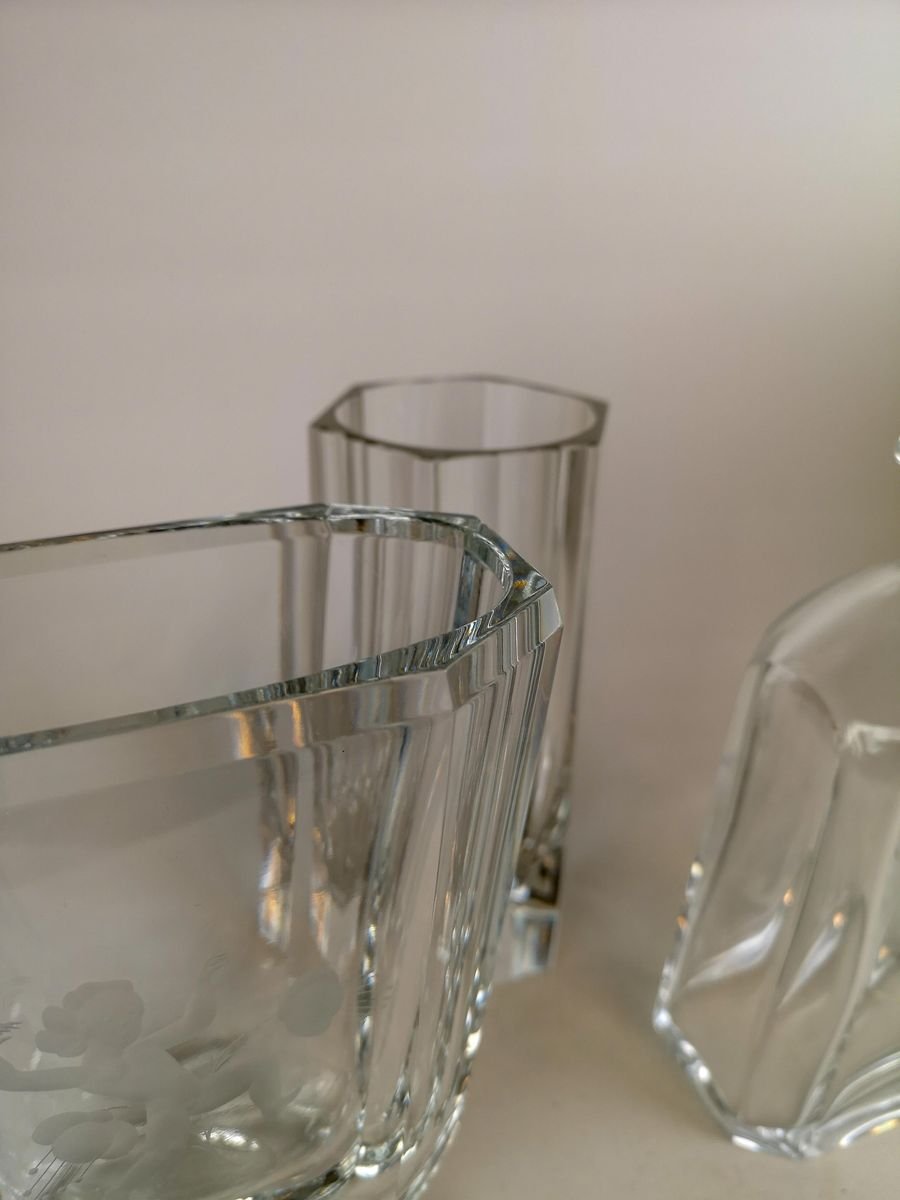 Crystal Glasses and Carafe by Elis Bergh for Kosta, Sweden, 1930s, Set of 3