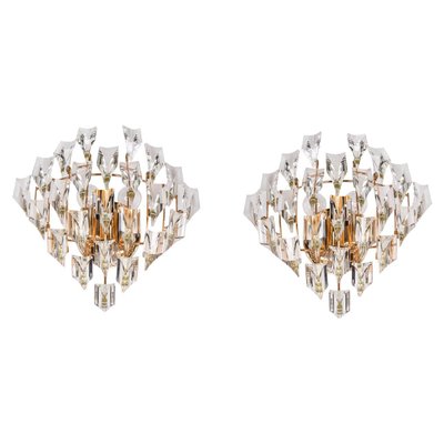 Crystal & Gold Plated Wall Lights by Oscar Torlasco for Stilkronen, 1970s, Set of 2-DEK-951738