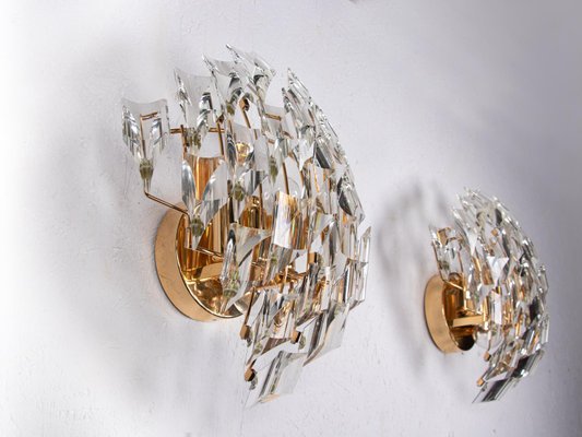 Crystal & Gold Plated Wall Lights by Oscar Torlasco for Stilkronen, 1970s, Set of 2-DEK-951738