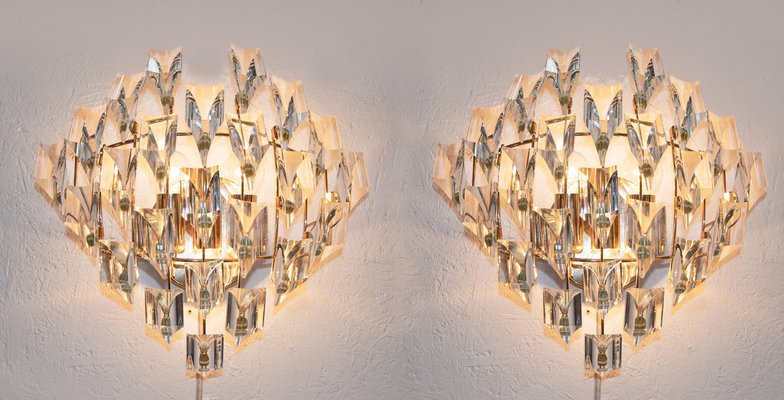 Crystal & Gold Plated Wall Lights by Oscar Torlasco for Stilkronen, 1970s, Set of 2-DEK-951738