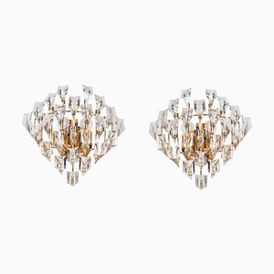 Crystal & Gold Plated Wall Lights by Oscar Torlasco for Stilkronen, 1970s, Set of 2-DEK-951738