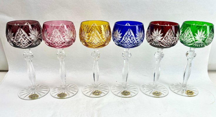 Crystal Knittel with Label Stem Glasses with Overlay Cut to Clear from Nachtmann, 1950s, Set of 6-MJY-1741994