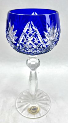 Crystal Knittel with Label Stem Glasses with Overlay Cut to Clear from Nachtmann, 1950s, Set of 6-MJY-1741994