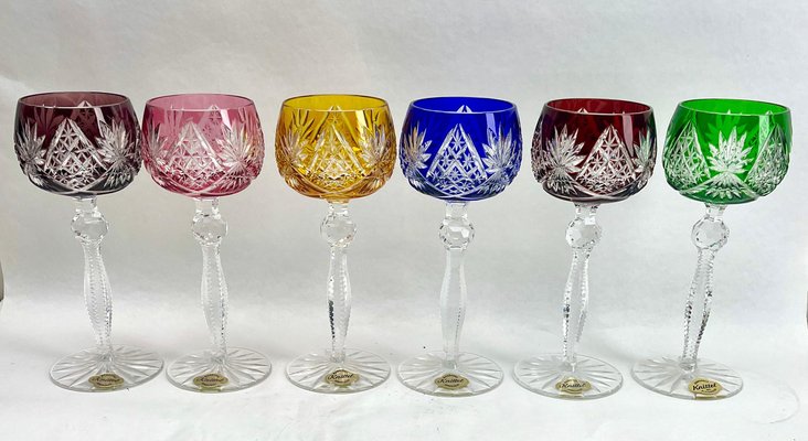 Crystal Knittel with Label Stem Glasses with Overlay Cut to Clear from Nachtmann, 1950s, Set of 6-MJY-1741994