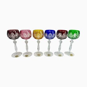 Crystal Knittel with Label Stem Glasses with Overlay Cut to Clear from Nachtmann, 1950s, Set of 6-MJY-1741994