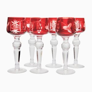 Crystal Lausitzer Stem Glasses Shot with Colored Overlay Cut to Clear, Set of 6-MJY-1148797