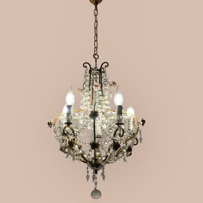 Crystal Macaroni Rose Chandelier, 1950s-JJC-1801295