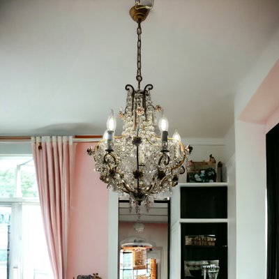 Crystal Macaroni Rose Chandelier, 1950s-JJC-1801295