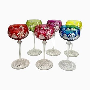 Crystal Mix Stem Glasses with Colored Overlay from Nachtmann, 1950s, Set of 6-MJY-1801618