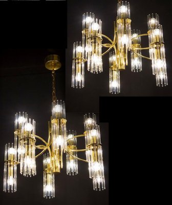 Crystal Rod and Brass Chandelier or Lantern by Gaetano Sciolari, 1960s-MBH-1031760